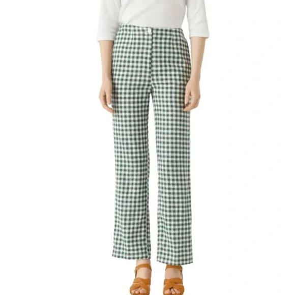 NEW 44 US 10-12 Free People Nice Things Vichy Checks Green Linen Pants Gingham - Picture 4 of 6